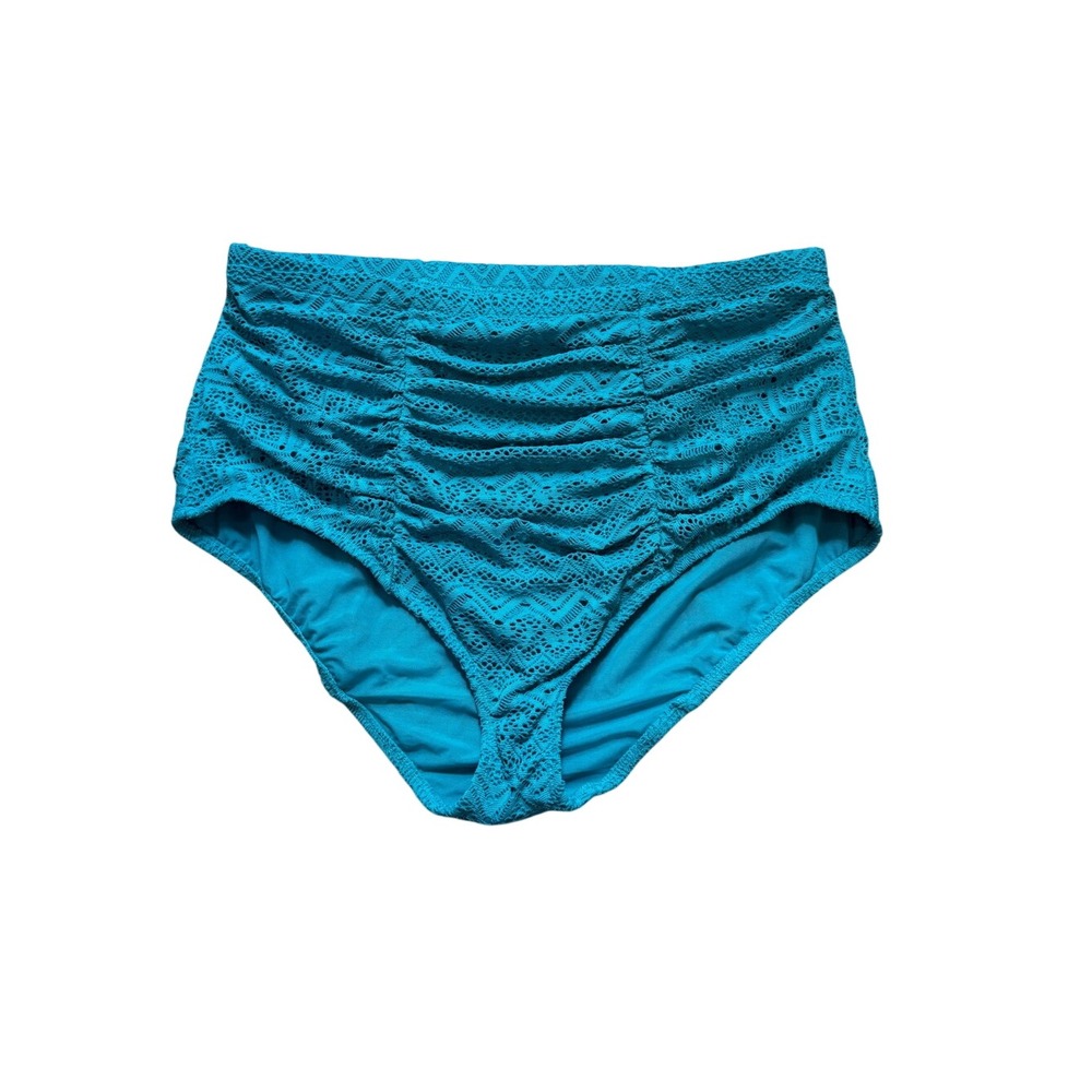 Torrid Teal Crochet Ruched High Waisted Bikini Swim Bottoms NWT Size 2